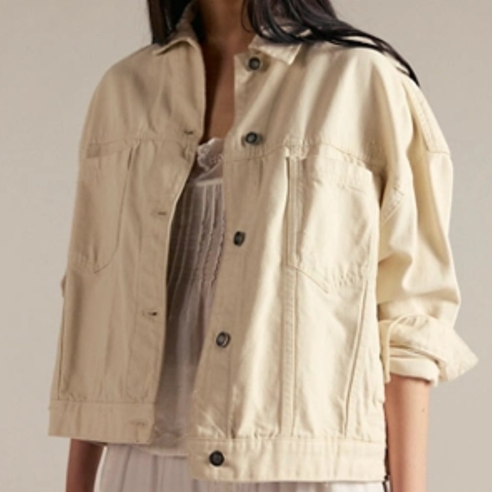 Eddie Bauer Cream Button-Up Jean Jacket 100% cotton Sz‎ LG